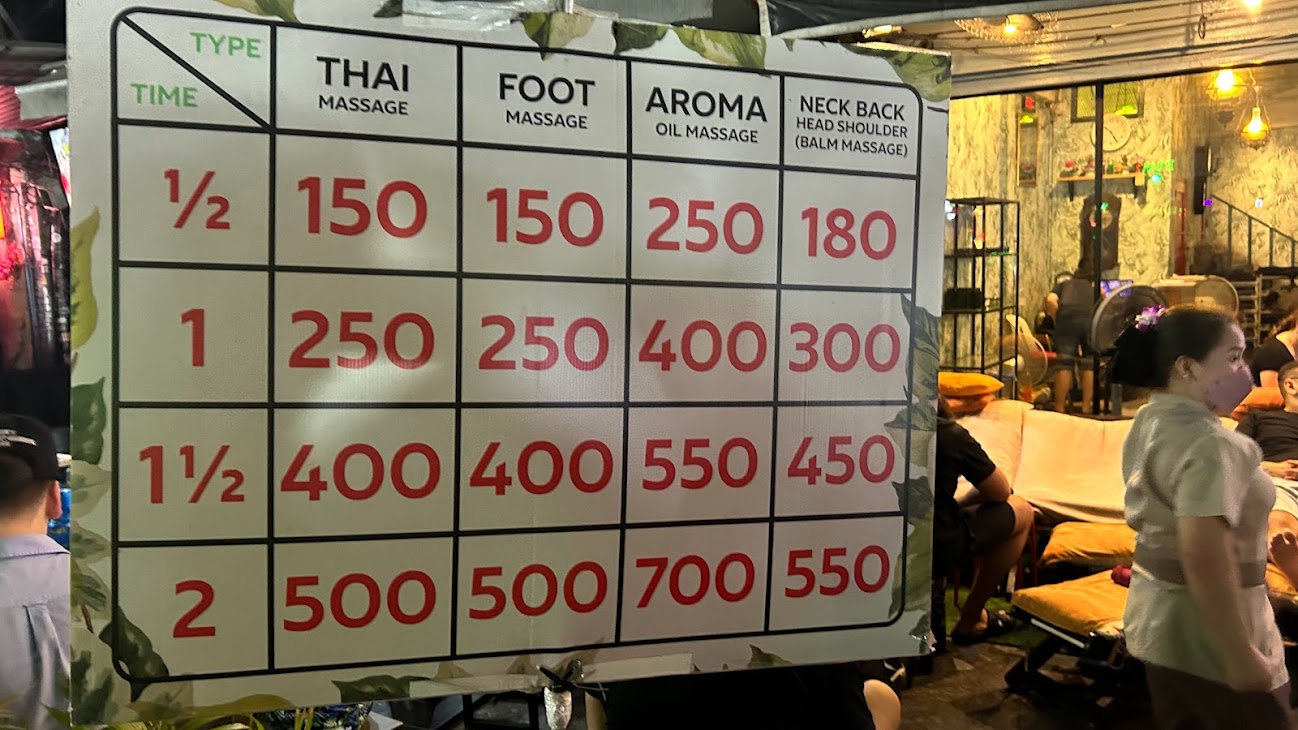 タイ古式マッサージの料金表